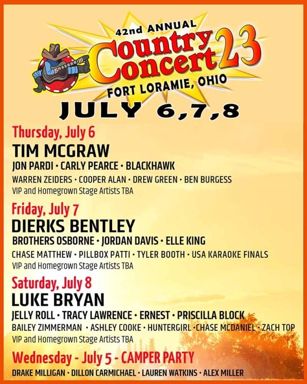 Country Concert 2023 Lineup, Fort Loramie, Ohio